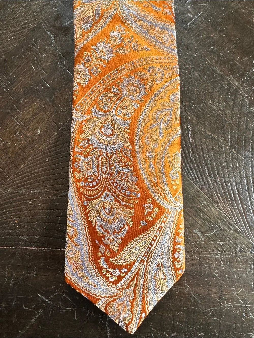 Ike Behar Men's Orange Paisley Silk Tie | Handmade USA Vintage